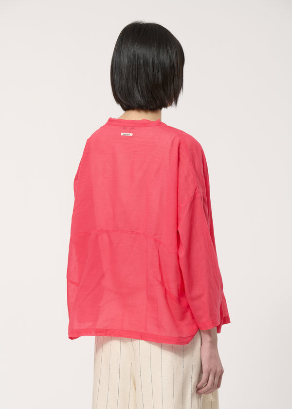 Chemise corail oversize en voile de coton - VERMILLON#couleur_VERMILLON