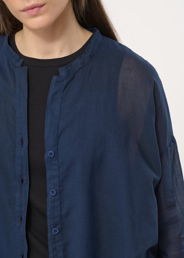 Chemise bleu marine oversize en voile de coton - MARINE#couleur_MARINE