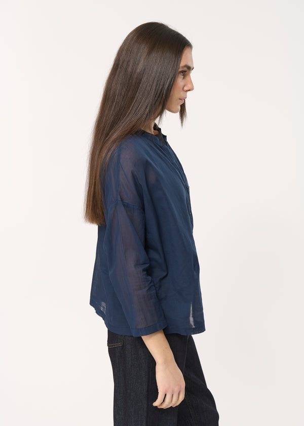 Chemise bleu marine oversize en voile de coton - MARINE#couleur_MARINE