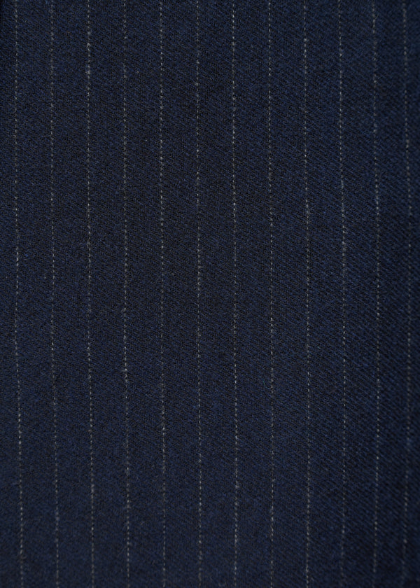 Pantalon carotte bleu en flanelle rayée - MARINE#couleur_MARINE