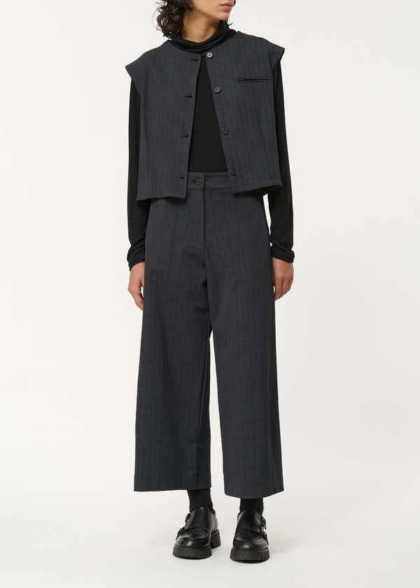 Dark gray wide-leg herringbone high-waisted trousers