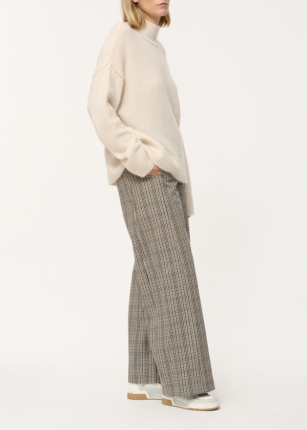 Pantalone largo grigio a quadri in cotone