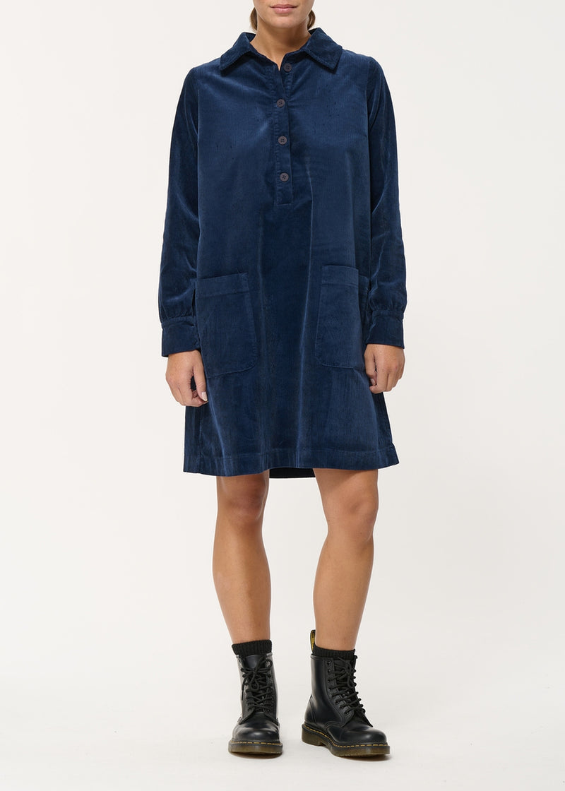 Navy blue corduroy trapeze short dress