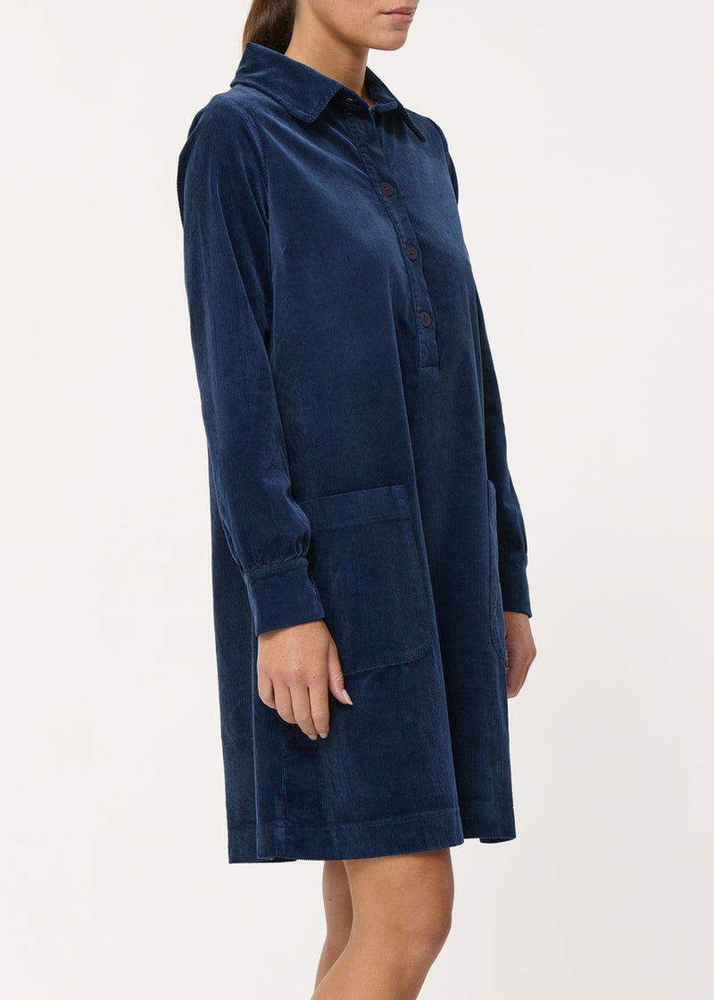 Navy blue corduroy trapeze short dress