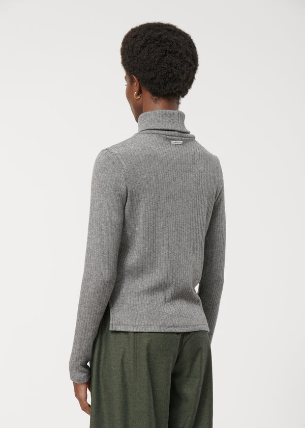 T-shirt gris côtelé manches longues - ANTHRACITE#couleur_ANTHRACITE