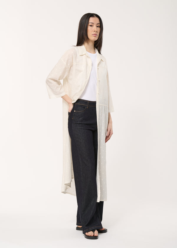 Chemise blanche longue à fleurs - ECRU#couleur_ECRU