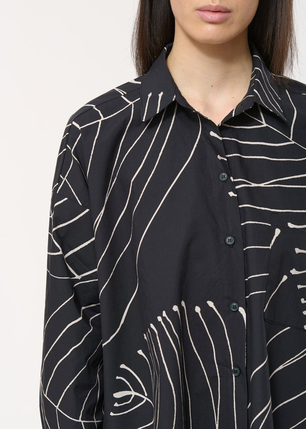 Chemise noire oversize à imprimé feuilles - NOIR#couleur_NOIR