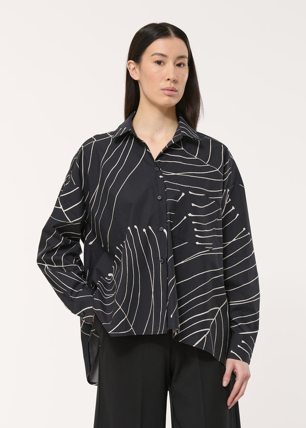 Chemise noire oversize à imprimé feuilles - NOIR#couleur_NOIR