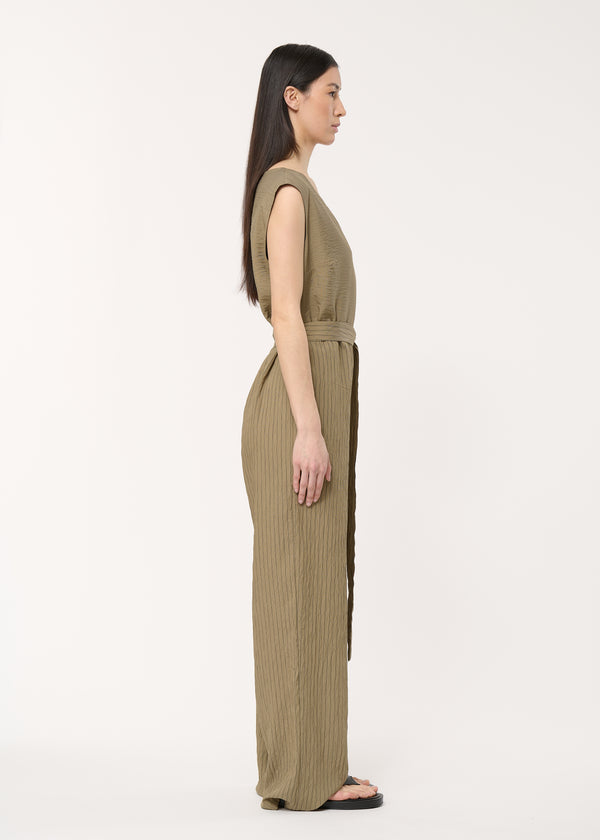 Combinaison verte ample à rayures sans manches - ARMY#couleur_ARMY