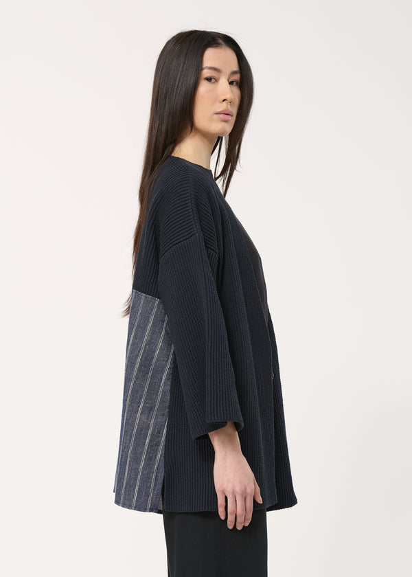 Gilet bleu marine manches 7/8ème ouvert - MARINE#couleur_MARINE