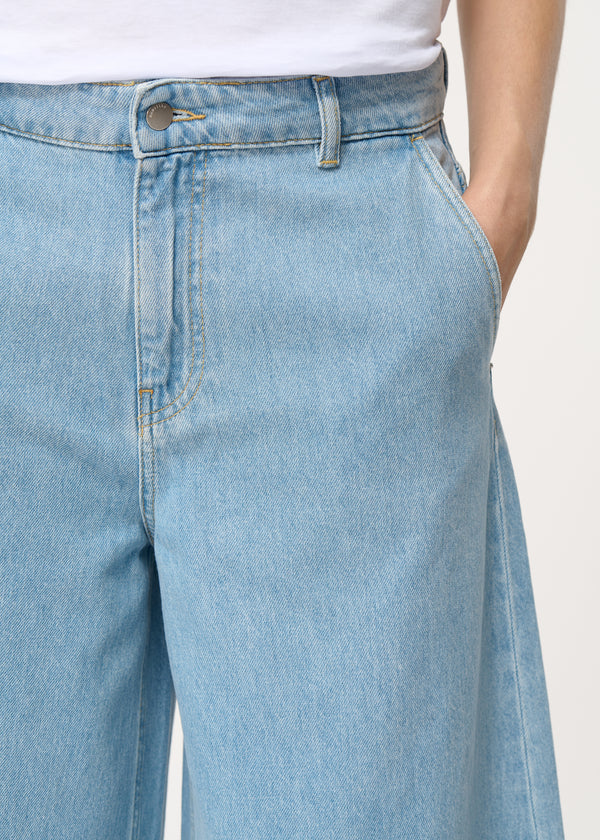 Jean large taille haute bleu en coton biologique - DENIM LIGHT#couleur_DENIM LIGHT