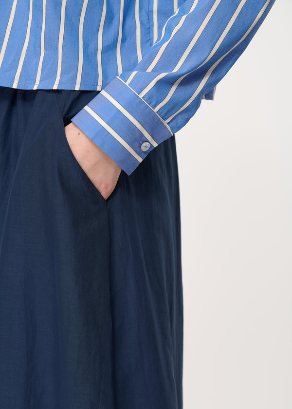 Jupe mi-longue bleu marine en voile de coton - MARINE#couleur_MARINE
