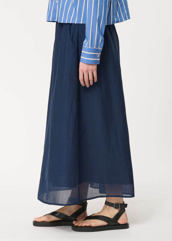 Jupe mi-longue bleu marine en voile de coton - MARINE#couleur_MARINE
