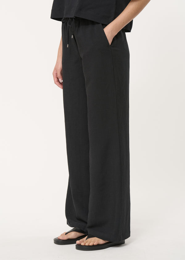 Pantalon large noir taille élastiquée - NOIR#couleur_NOIR