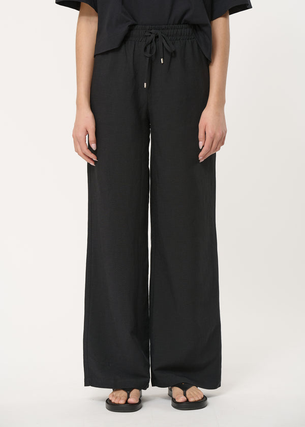 Pantalon large noir taille élastiquée - NOIR#couleur_NOIR