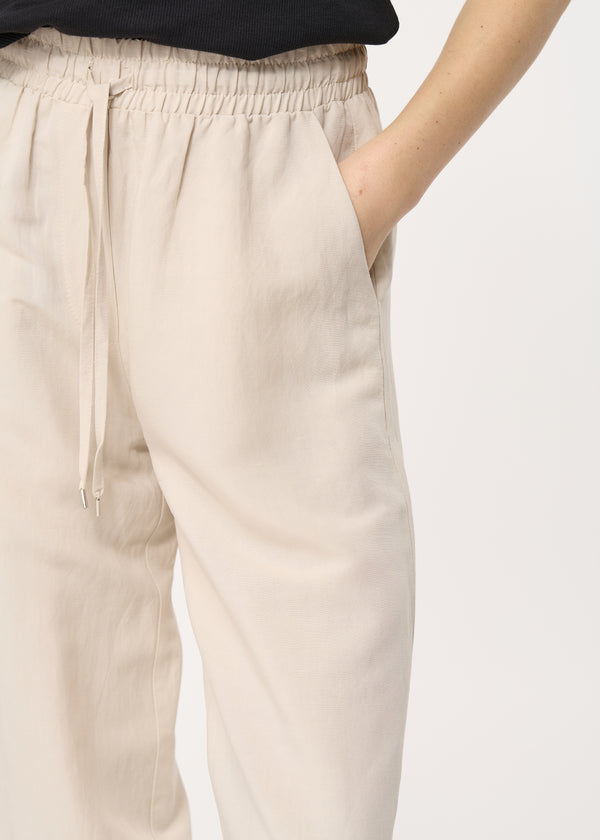Pantalon large beige taille élastiquée - BEIGE#couleur_BEIGE