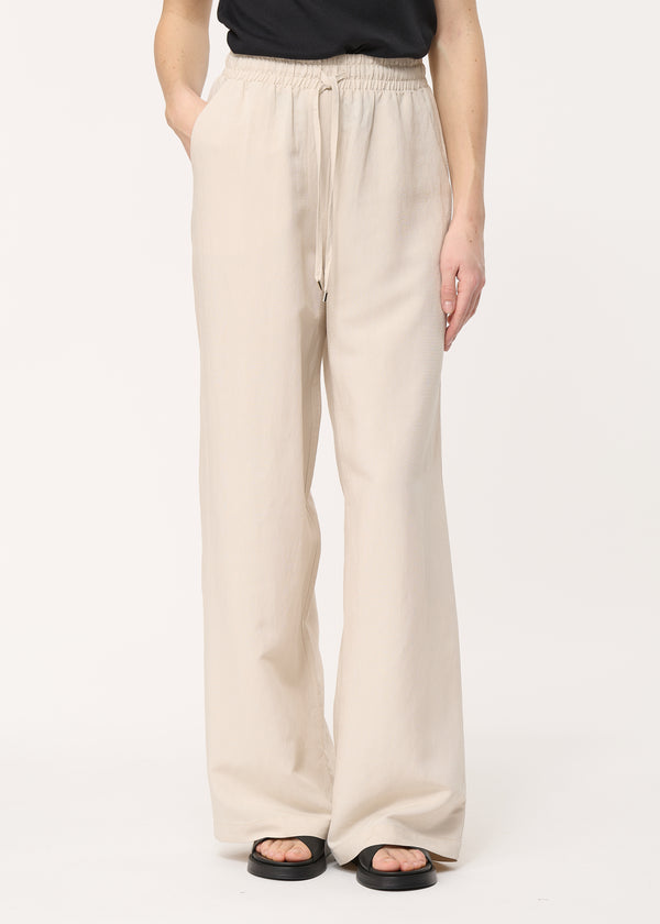 Pantalon large beige taille élastiquée - BEIGE#couleur_BEIGE