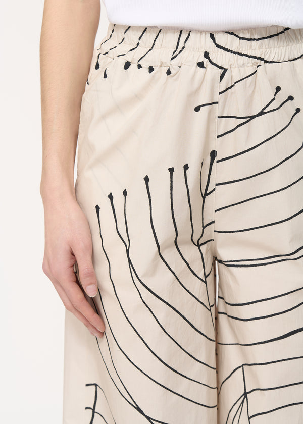 Pantalon blanc large à imprimé fleuri taille élastiquée - ECRU#couleur_ECRU