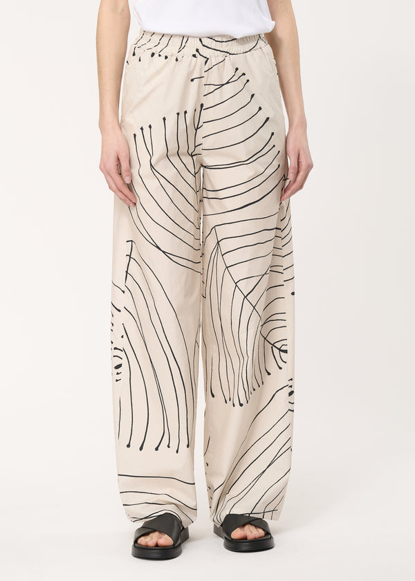 Pantalon blanc large à imprimé fleuri taille élastiquée - ECRU#couleur_ECRU