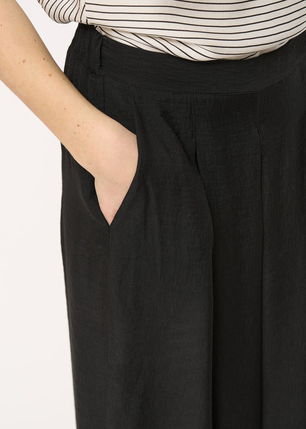 Pantalon noir large plissé à taille haute - NOIR#couleur_NOIR