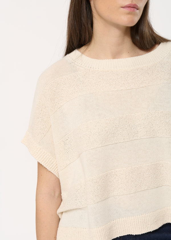 Pull écru manches courtes à bouclette - ECRU#couleur_ECRU