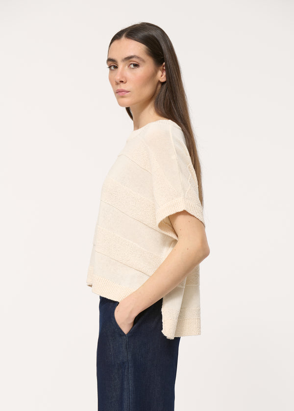 Pull écru manches courtes à bouclette - ECRU#couleur_ECRU