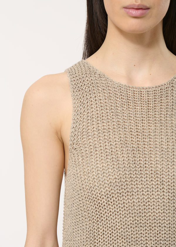 Débardeur beige ample en maille ajourée - BEIGE#couleur_BEIGE