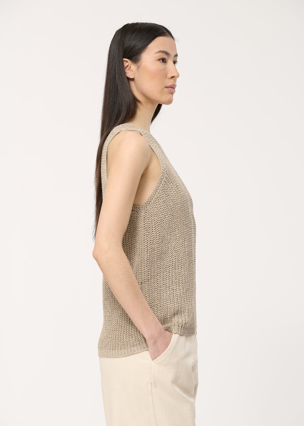 Débardeur beige ample en maille ajourée - BEIGE#couleur_BEIGE