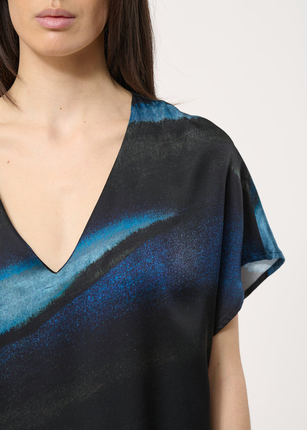 Robe droite mi-longue bleu marine à imprimé tye & dye - MARINE#couleur_MARINE