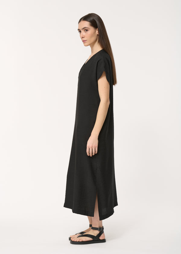 Robe mi-longue noire encolure v - NOIR#couleur_NOIR