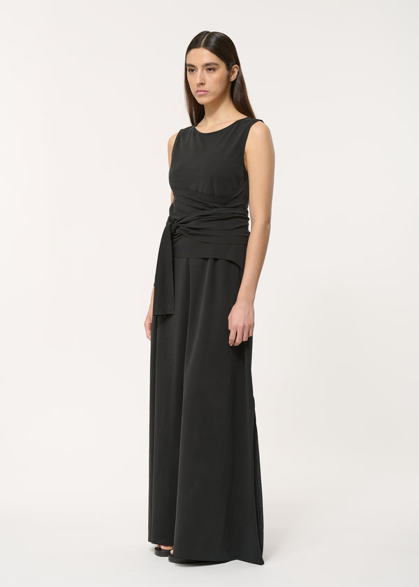 Robe longue noire ceinturée sans manches - CHARBON#couleur_CHARBON
