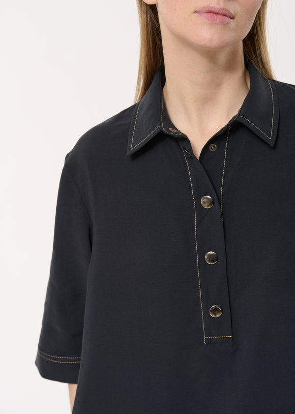 Robe mi-longue ample noire manches mi-longues - CHARBON#couleur_CHARBON