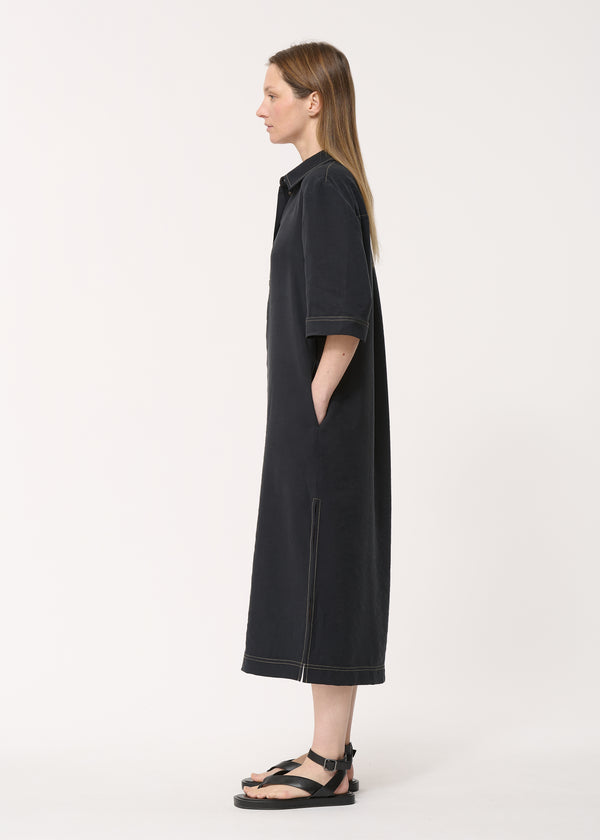 Robe mi-longue ample noire manches mi-longues - CHARBON#couleur_CHARBON