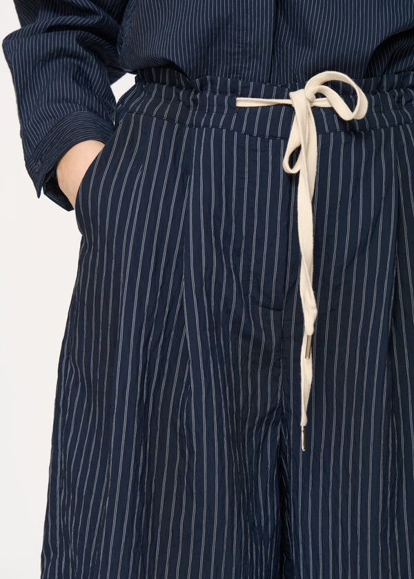 Short long bleu marine à fines rayures - MARINE#couleur_MARINE