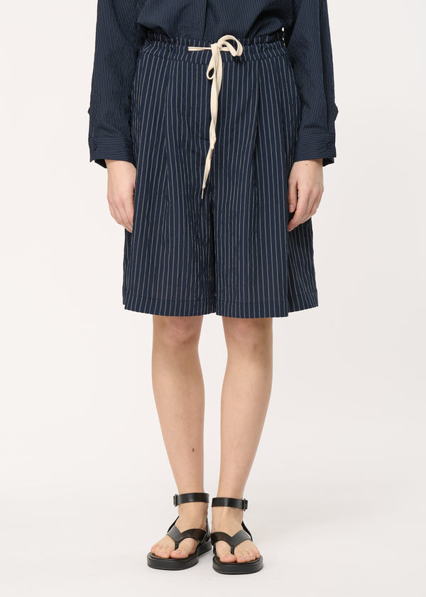 Short long bleu marine à fines rayures - MARINE#couleur_MARINE