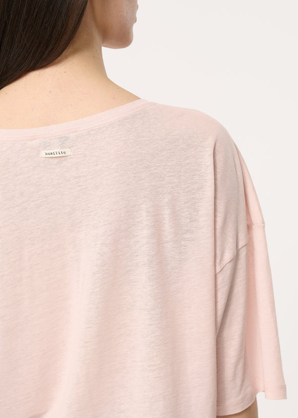 T-shirt rose poudré à manches courtes en lin et lyocell - POUDRE#couleur_POUDRE