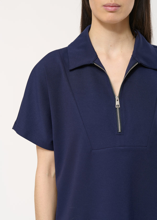 T-shirt bleu marine coupe droite manches courtes - MARINE#couleur_MARINE
