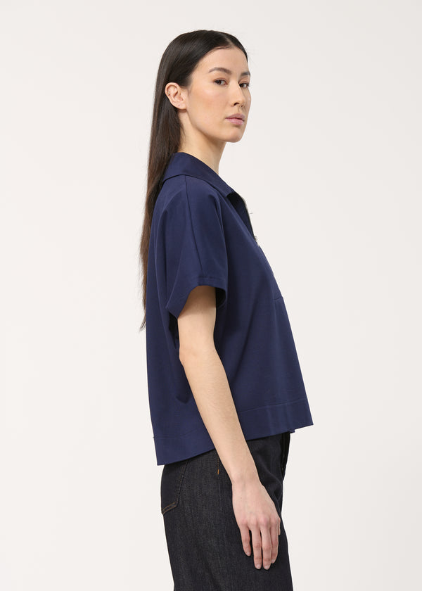 T-shirt bleu marine coupe droite manches courtes - MARINE#couleur_MARINE