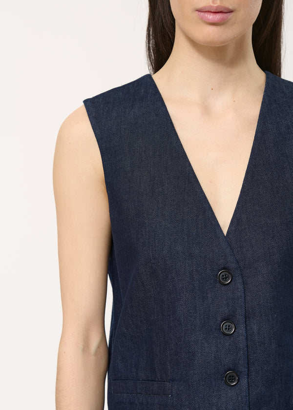 Gilet en denim brut sans manches - BLEU DENIM#couleur_BLEU DENIM