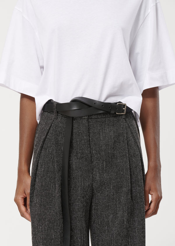 Ceinture noire double tour en cuir recylé - NOIR#couleur_NOIR