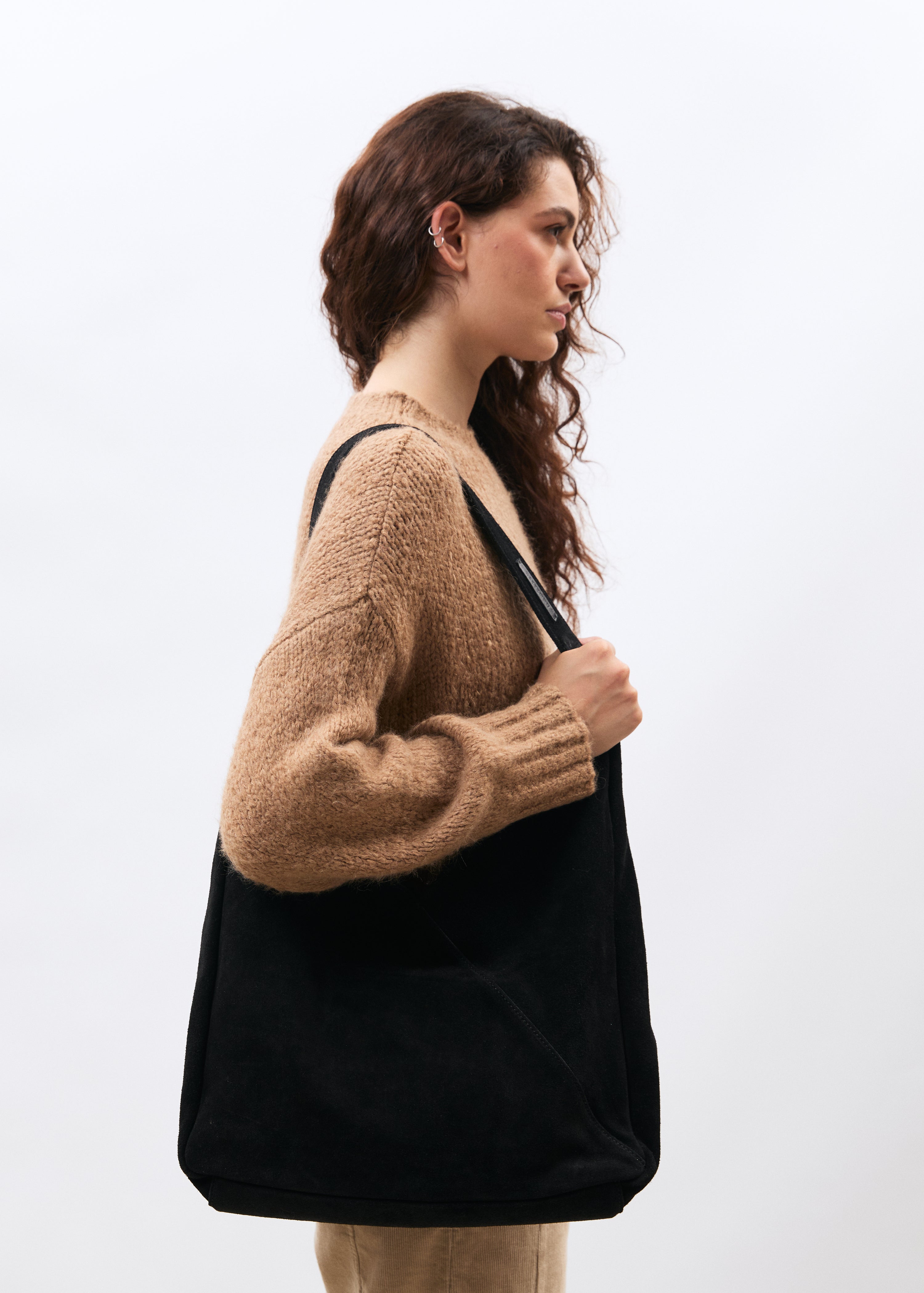 Sac hobo noir en daim - NOIR#couleur_NOIR