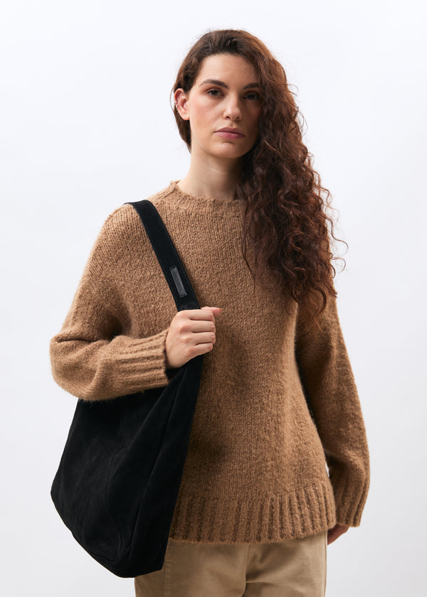 Sac hobo noir en daim - NOIR#couleur_NOIR