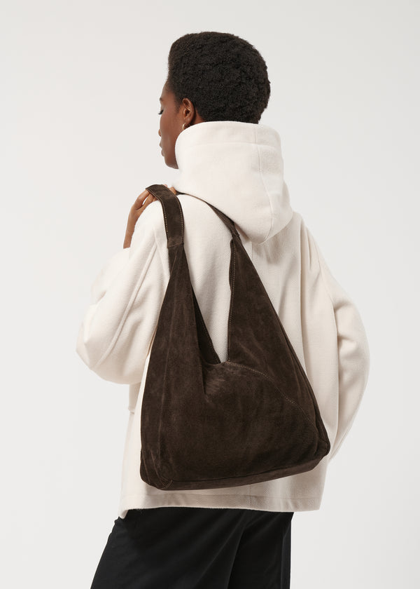 Sac à main hobo marron en daim - CHOCOLAT#couleur_CHOCOLAT