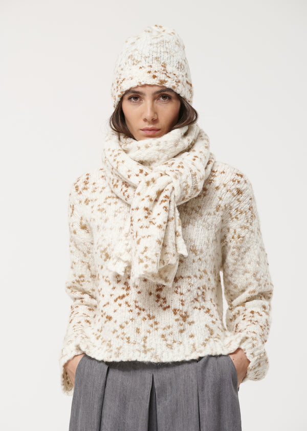 Bonnet beige en maille mouchetée - ECRU/CHAMPAGNE#couleur_ECRU/CHAMPAGNE