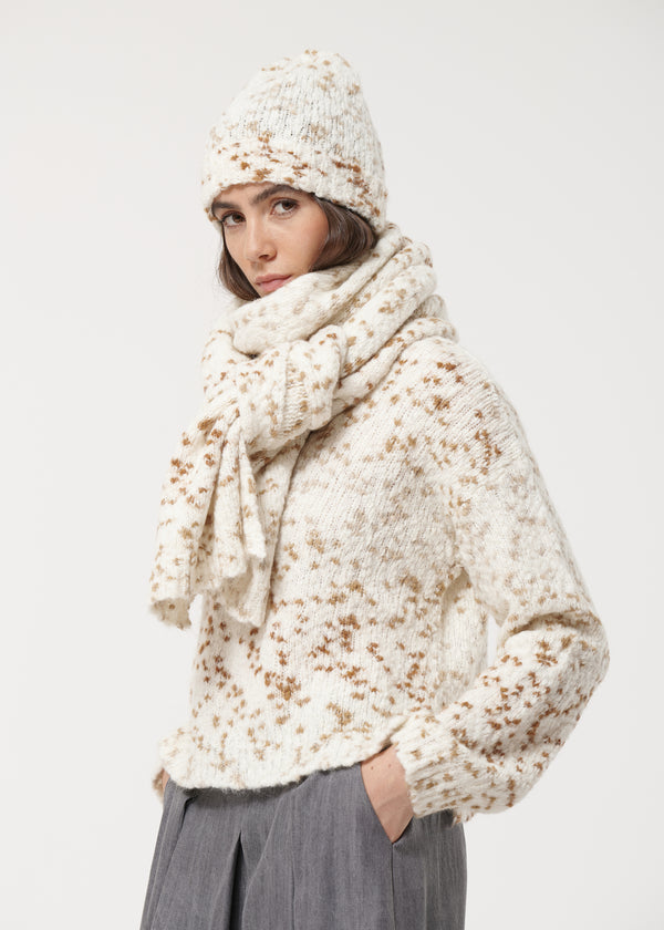 Bonnet beige en maille mouchetée - ECRU/CHAMPAGNE#couleur_ECRU/CHAMPAGNE