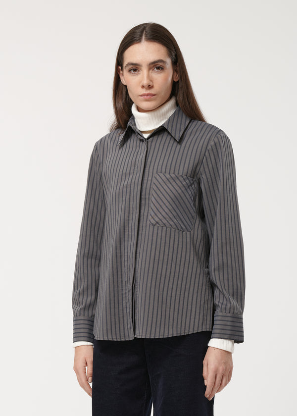 Chemise grise longue à rayures - GRIS MOYEN#couleur_GRIS MOYEN