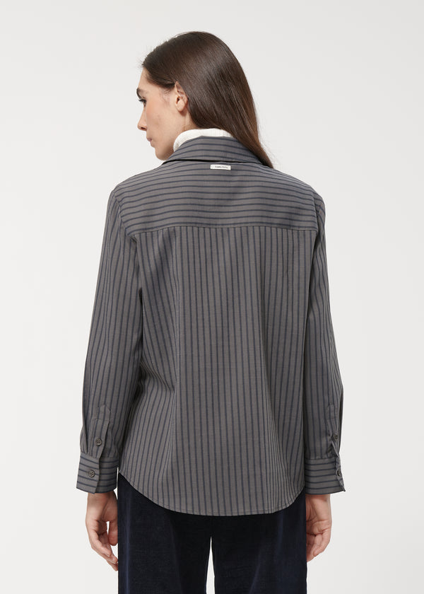 Chemise grise longue à rayures - GRIS MOYEN#couleur_GRIS MOYEN