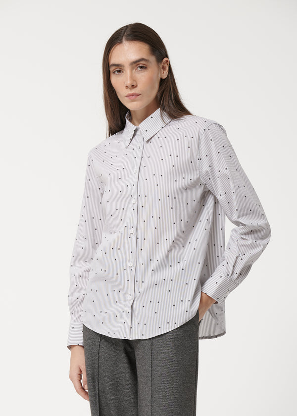 Chemise grise à rayures et pois - GRIS CLAIR#couleur_GRIS CLAIR