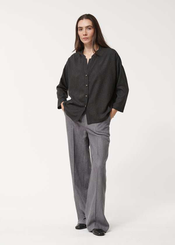 Chemise grise oversize en flanelle de coton - ANTHRACITE#couleur_ANTHRACITE