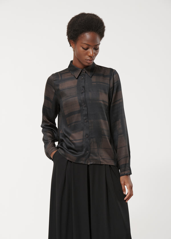 Chemise marron droite à carreaux - CHOCOLAT#couleur_CHOCOLAT